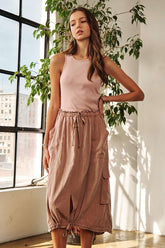 ADORA Drawstring Sleeveless Washed Dress OutfitFlow